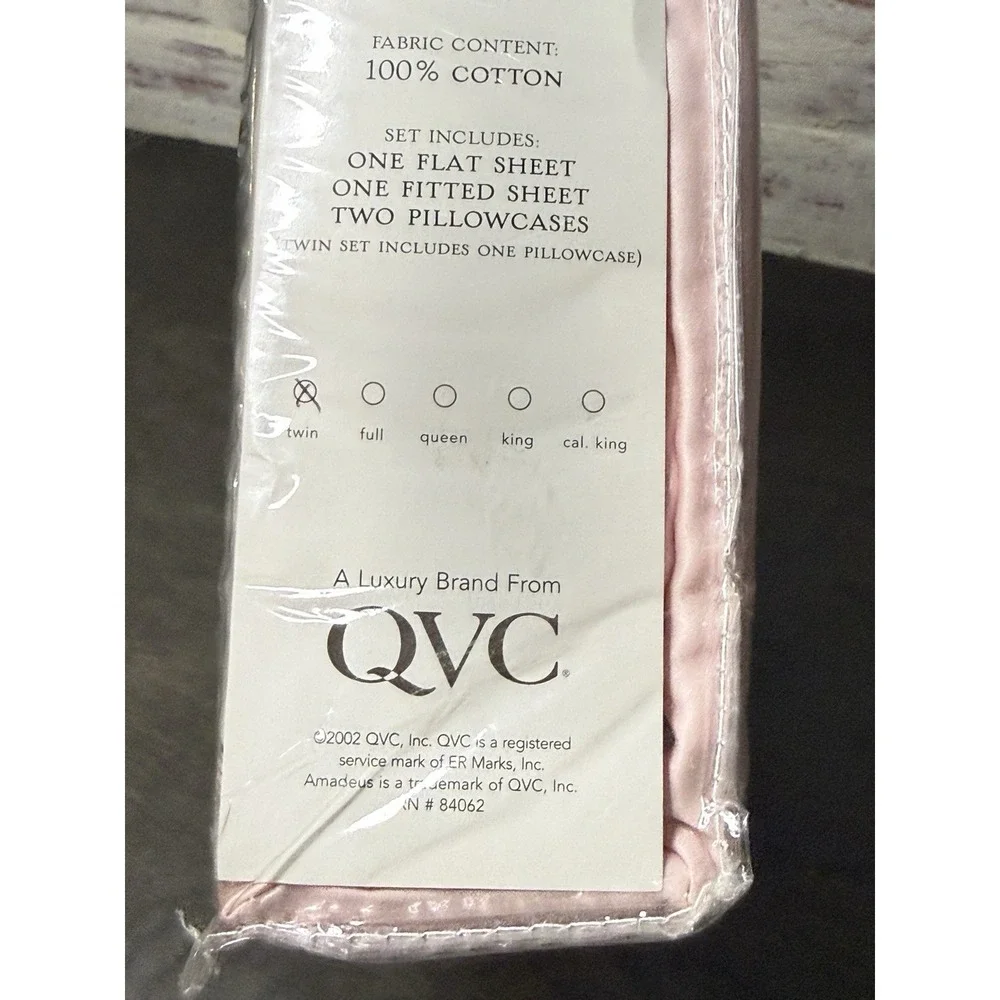 QVC Amadeus Fine Linens Twin Size Sheet Set Rose Pink 400 Thread Count